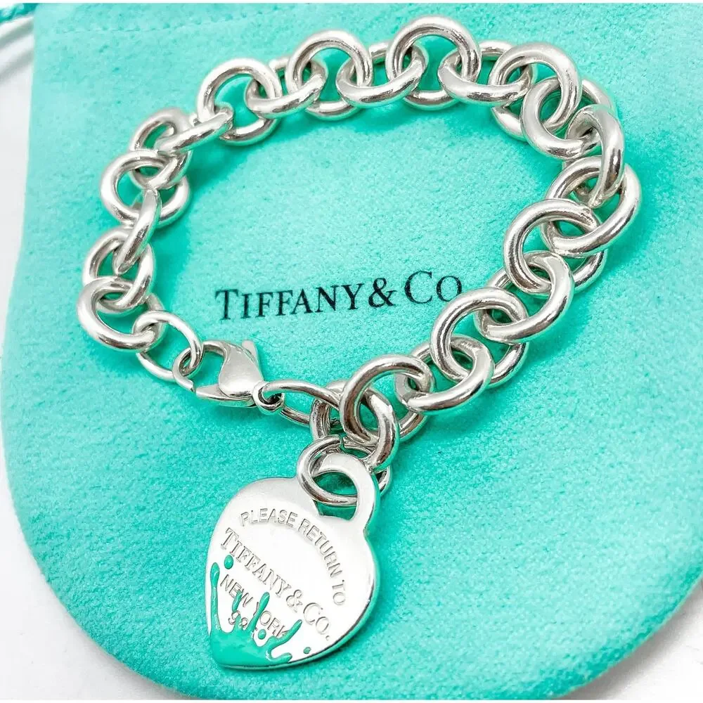 Tiffany & Co Return to Tiffany Blue Enamel Splash Heart Tag Bracelet 6.25
